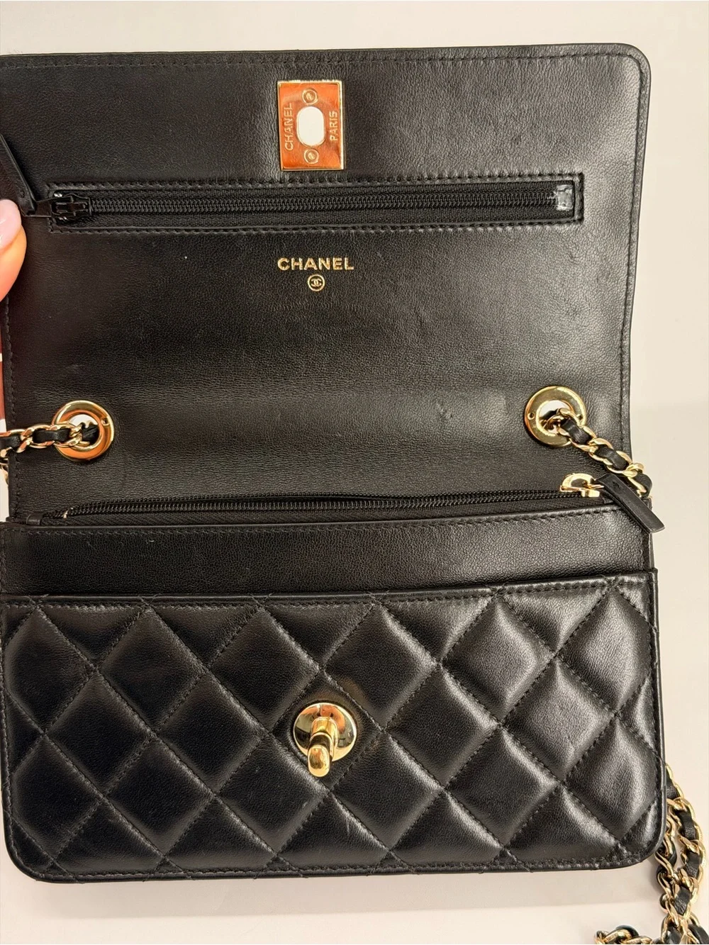 Chanel Trendy CC Wallet On Chain in Black Lambskin Learher